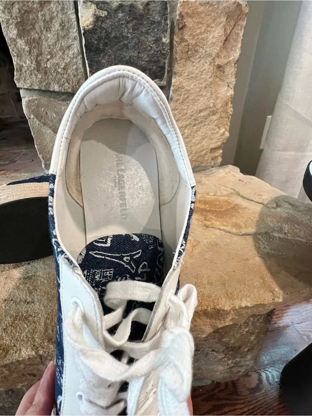 Karl Lagerfeld Navy and White Logo Espadrille Platform Sneakers
